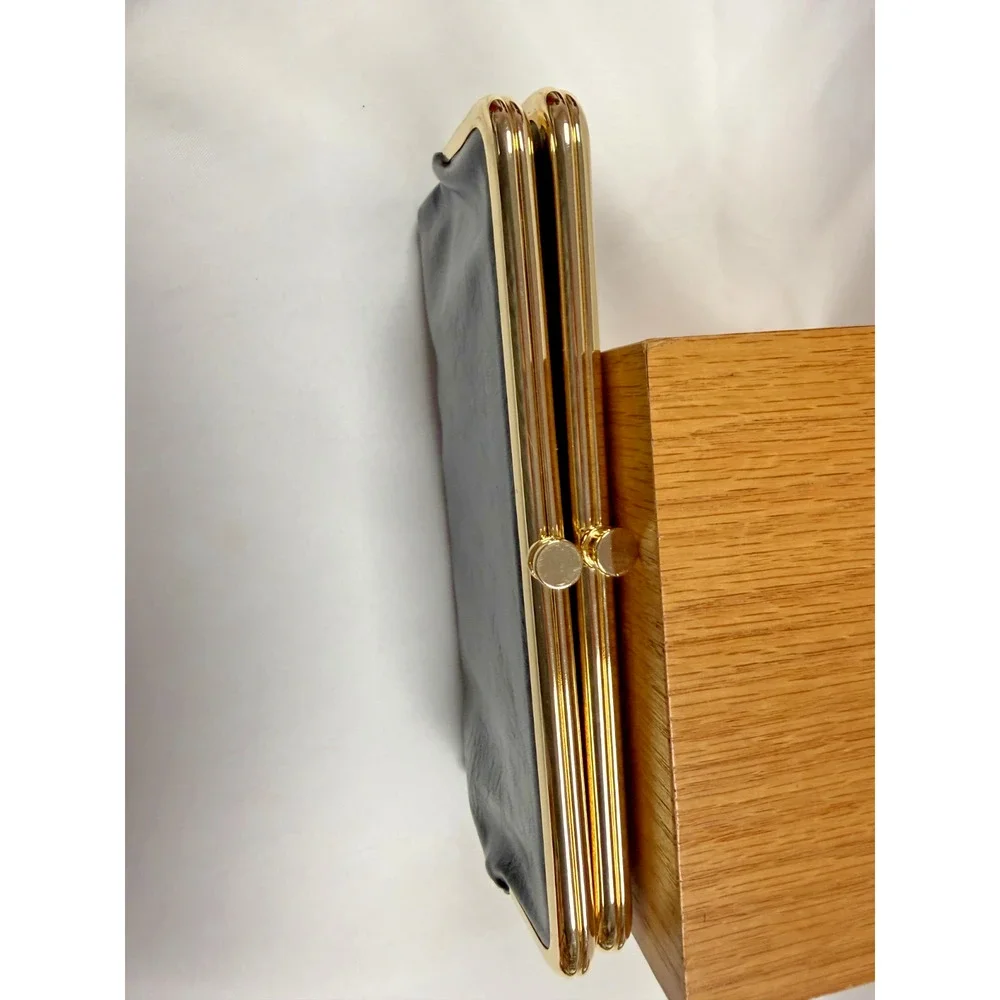 Black Kiss Lock Clutch Wallet Organizer Gold Frame Vintage Style Classic
